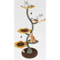 Markenlos Kratzbaum groß, 175 cm, Katzenbaum mit 5 blumenförmigen und blattförmigen Plattformen, Kratzpfosten, Spielzeugen, Kletterbaum Metallgestell, Katzenmöbel Katzenkratzbaum Katzen, Grün
