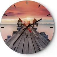 ARTTOR Wanduhr - Rund - Glasuhr - Brücke Holz Spaziergang - 30x30cm - Schleichendes Uhrwerk - Lautlos - zum Aufhängen bereit - Dekoration Modern - Wanddekoration aus Glas - C3AR30x30-4916