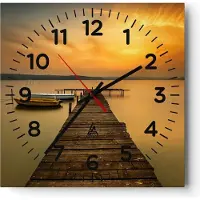 ARTTOR Wanduhr - Quadrat - Glasuhr - See Brücke - 30x30cm - Schleichendes Uhrwerk - Lautlos - zum Aufhängen bereit - Dekoration Modern - Wanddekoration aus Glas - C4AC30x30-3673