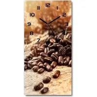 Tulup Wanduhr aus Glas – 30x60 cm - Glasbild - Glasuhr - Gehärtetes Glas -Körner Kaffee