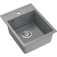 Quadron Spülbecken 1-Becken Spüle | Größe: 50 x 39 x 20,5 cm | JOHNNY 90 | Küchenspüle Granitspüle aus GraniteQ mit Siphon | Grau & Stahl