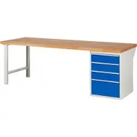 RAU Werkbank mit 4 Schubladen - Teilauszug - 150:3 / 270:1 - 840 x 2.500 x 900 mm (HxBxT) - Traglast 1.000 kg - Buche
