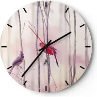 ARTTOR Wanduhr - Rund - Glasuhr - Vögel Kardinal Scharlachrot - 40x40cm - Schleichendes Uhrwerk - Lautlos - zum Aufhängen bereit - Dekoration Modern - Wanddekoration aus Glas - C3AR40x40-4256