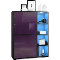 Vladon Highboard Schrank Anrichte Cuba mit 8 Fächern, Germany, Korpus in Schwarz matt / Fronten in Brombeer Hochglanz, mit RGB LED Beleuchtung