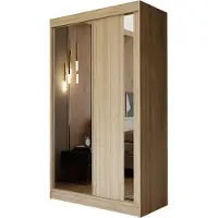 Masseno Schiebetürenschrank GRAZIA 120 cm Kleiderschrank Schlafzimmer Schrank 2-türig mit Spiegel Sonoma Eiche