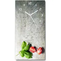 Tulup Wanduhr aus Glas – 30x60 cm - Glasbild - Glasuhr - Gehärtetes Glas -Tomaten und Basilikum