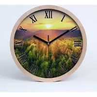 Tulup Holzuhr 30fi cm wanduhr - schwarze Spitzen - Wald Sonnenuntergang