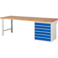 RAU Werkbank mit 6 XL Schubladen - Vollauszug - 120:6 - 840 x 2.500 x 900 mm (HxBxT) - Traglast 1.000 kg - Buche
