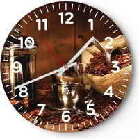 ARTTOR Wanduhr - Rund - Glasuhr - Kaffeebohnen gerösteter Kaffee Tasse - 40x40cm - Schleichendes Uhrwerk - Lautlos - zum Aufhängen bereit - Dekoration Modern - Wanddekoration aus Glas - C4AR40x40-0434