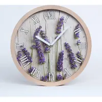 Tulup Holzuhr 20fi cm wanduhr - weiße Spitzen - Lavendel auf Holz