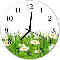 Tulup Glasuhr Wanduhr Küchenuhr Echt-Glas 30fi cm Gänseblümchen grün weiß