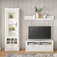 Lomadox Wohnwand in Pinie weiß mit LED-Beleuchtung, 3-teilig, Landhaus-Stil - RAPLA-61
