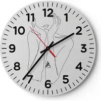 ARTTOR Wanduhr - Rund - Glasuhr - Träumerei Frau Skizze - 30x30cm - Schleichendes Uhrwerk - Lautlos - zum Aufhängen bereit - Dekoration Modern - Wanddekoration aus Glas - C4AR30x30-4414