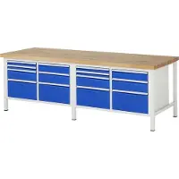 RAU Werkbank mit 14 Schubladen - Vollauszug - 60:4 / 120:2 / 150:4 / 270:4 - 840 x 2.500 x 900 mm (HxBxT) - Traglast 1.250 kg - Buche