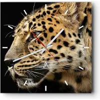 ARTTOR Wanduhr - Quadrat - Glasuhr - Tiere Leopard wilde Katze wilde Tiere - 40x40cm - Schleichendes Uhrwerk - Lautlos - zum Aufhängen bereit - Dekoration Modern - Wanddekoration aus Glas - C3AC40x40-0433