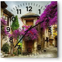 ARTTOR Wanduhr - Quadrat - Glasuhr - Straße Sommer Blumen - 40x40cm - Schleichendes Uhrwerk - Lautlos - zum Aufhängen bereit - Dekoration Modern - Wanddekoration aus Glas - C4AC40x40-3589