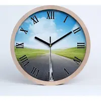Tulup Holzuhr 30fi cm wanduhr - schwarze Spitzen - Straße, die durch eine Wiese