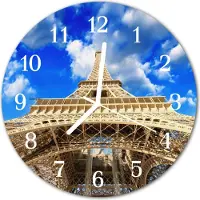 Tulup Glasuhr Wanduhr Küchenuhr Echt-Glas 30fi cm Eiffelturm blau