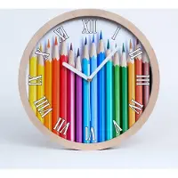 Tulup Holzuhr 30fi cm wanduhr - weiße Spitzen - Bunte Bleistifte