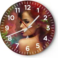 ARTTOR Wanduhr - Rund - Glasuhr - frau gesicht - 40x40cm - Schleichendes Uhrwerk - Lautlos - zum Aufhängen bereit - Dekoration Modern - Wanddekoration aus Glas - C4AR40x40-3735