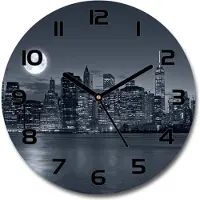 Tulup Wanduhr aus Glas 30fi Glasbild Glasuhr Gehärtetes Glas - schwarze-zeiger - New York by night
