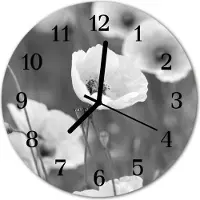 Tulup Glasuhr Wanduhr Küchenuhr Echt-Glas 30fi cm Mohnblumen schwarz-weiß