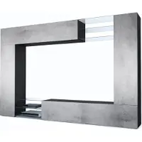 Vladon Wohnwand Mirage, Germany, Anbauwand mit Rückwand mit 2 Türen, 2 Klappen und 6 offenen Glasablagen, Schwarz matt/Beton Oxid-Optik (262 x 183 x 39 cm)