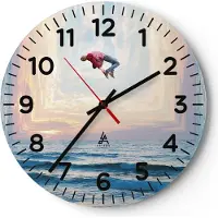 ARTTOR Wanduhr - Rund - Glasuhr - Sprung Freiheit Surrealismus - 30x30cm - Schleichendes Uhrwerk - Lautlos - zum Aufhängen bereit - Dekoration Modern - Wanddekoration aus Glas - C4AR30x30-4861
