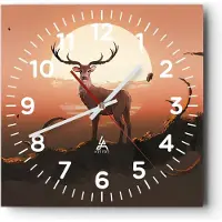 ARTTOR Wanduhr - Quadrat - Glasuhr - Hirsch Geweih Hörner - 30x30cm - Schleichendes Uhrwerk - Lautlos - zum Aufhängen bereit - Dekoration Modern - Wanddekoration aus Glas - C4AC30x30-4091
