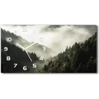 Tulup Wanduhr aus Glas – 60x30 cm - Glasbild - Glasuhr - Gehärtetes Glas - weisse-zeiger - den Wald Nebel über