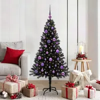 vidaXL "Schlussverkauf" Weihnachtsbaum(1 pc) - Kunstbaum/Tannenbaum - mit 150 LEDs mit Ständer Schwarz 150 cm PVC C7692