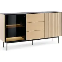 Masseno Kommode VELLUTO 157 cm Sideboard mit 3 Schubladen und 2 Türen für Wohnzimmer Schlafzimmer Modern 157x39x84 cm Eichefarben / Naturfarben