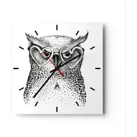 ARTTOR Wanduhr - Quadrat - Glasuhr - Mode Design Eule Aquarell - 30x30cm - Schleichendes Uhrwerk - Lautlos - zum Aufhängen bereit - Dekoration Modern - Wanddekoration aus Glas - C3AC30x30-3124