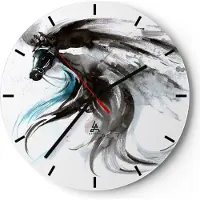 ARTTOR Wanduhr - Rund - Glasuhr - Pferd Streifen Hengst Laufen - 40x40cm - Schleichendes Uhrwerk - Lautlos - zum Aufhängen bereit - Dekoration Modern - Wanddekoration aus Glas - C3AR40x40-3018