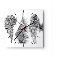 ARTTOR Wanduhr - Quadrat - Glasuhr - Zeichnung Engel Flügel Federn - 30x30cm - Schleichendes Uhrwerk - Lautlos - zum Aufhängen bereit - Dekoration Modern - Wanddekoration aus Glas - C3AC30x30-2950