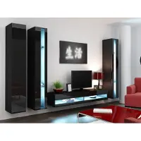 Fun-Möbel Mediawand Wohnwand 4 tlg - SENTIC 6 - Schwarz Hochglanz inkl.LED