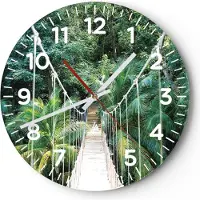 ARTTOR Wanduhr - Rund - Glasuhr - Tropen Dschungel Brücke - 30x30cm - Schleichendes Uhrwerk - Lautlos - zum Aufhängen bereit - Dekoration Modern - Wanddekoration aus Glas - C4AR30x30-4963