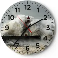 ARTTOR Wanduhr - Rund - Glasuhr - Leuchtturm Ozean Sturm - 30x30cm - Schleichendes Uhrwerk - Lautlos - zum Aufhängen bereit - Dekoration Modern - Wanddekoration aus Glas - C4AR30x30-2442