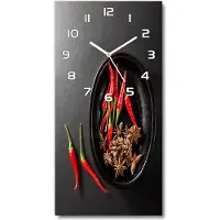Tulup Wanduhr aus Glas – 30x60 cm - Glasbild - Glasuhr - Gehärtetes Glas -Chilischoten