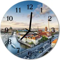 Tulup Glasuhr Wanduhr Küchenuhr Echt-Glas 30fi cm Stadt Fluss mehrfarbig