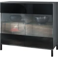 Vladon Kommode Bari V3, Moderner Küchenschrank mit 2 großen Glastüren inkl. RGB Beleuchtung Anthrazit matt / Schwarz Hochglanz (92,5 x 83.5 x 35)