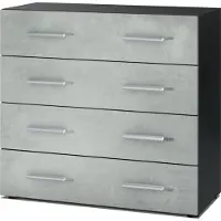 Vladon Sideboard Pavos, Kommode mit 4 Schubladen, Schwarz matt/Beton Oxid Optik (76 x 72 x 35 cm)