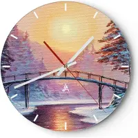 ARTTOR Wanduhr - Rund - Glasuhr - Park Winter Brücke - 30x30cm - Schleichendes Uhrwerk - Lautlos - zum Aufhängen bereit - Dekoration Modern - Wanddekoration aus Glas - C3AR30x30-3988