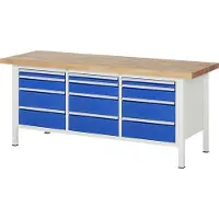 RAU Werkbank mit 12 Schubladen - Vollauszug - 60:3 / 120:3 / 180:6 - 840 x 2.000 x 700 mm (HxBxT) - Traglast 1.250 kg - Buche