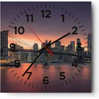ARTTOR Wanduhr - Quadrat - Glasuhr - New York Brücke Nacht - 40x40cm - Schleichendes Uhrwerk - Lautlos - zum Aufhängen bereit - Dekoration Modern - Wanddekoration aus Glas - C4AC40x40-4048