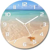 Tulup Wanduhr aus Glas 30fi Glasbild Glasuhr Gehärtetes Glas - weisse-zeiger - Starfish on the beach
