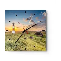 ARTTOR Wanduhr - Quadrat - Glasuhr - Leuchtturm Meer - 30x30cm - Schleichendes Uhrwerk - Lautlos - zum Aufhängen bereit - Dekoration Modern - Wanddekoration aus Glas - C3AC30x30-3695