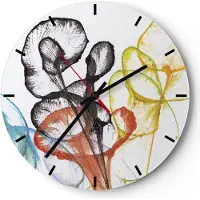 ARTTOR Wanduhr - Rund - Glasuhr - Blumen Abstraktion Surrealismus - 30x30cm - Schleichendes Uhrwerk - Lautlos - zum Aufhängen bereit - Dekoration Modern - Wanddekoration aus Glas - C3AR30x30-4444