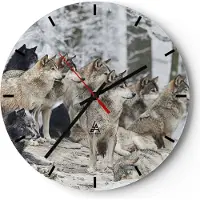 ARTTOR Wanduhr - Rund - Glasuhr - Rudel Wölfe Winter - 40x40cm - Schleichendes Uhrwerk - Lautlos - zum Aufhängen bereit - Dekoration Modern - Wanddekoration aus Glas - C3AR40x40-4357