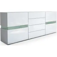 Vladon Sideboard Flow, Germany, Weiß matt/Weiß Hochglanz - Moderne Kommode mit Ambient Light Verglasung für Ihr Wohnbereich (177 x 75 x 39 cm)
